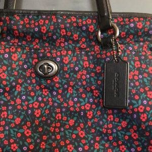 Coach floral leather and nylon tote